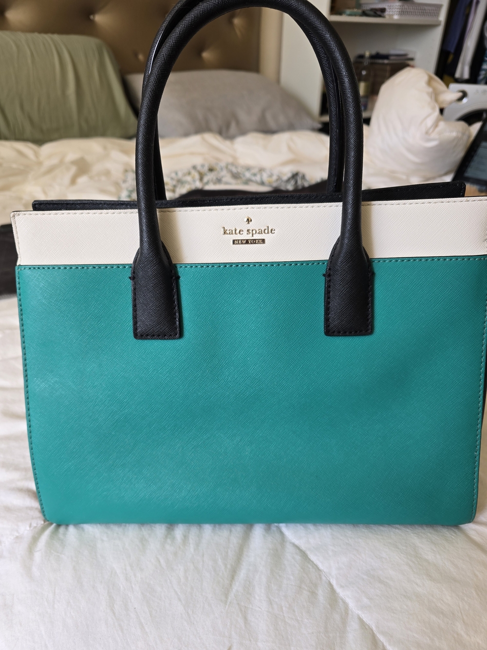 kate spade Teal, Cream and Black Structured Tote